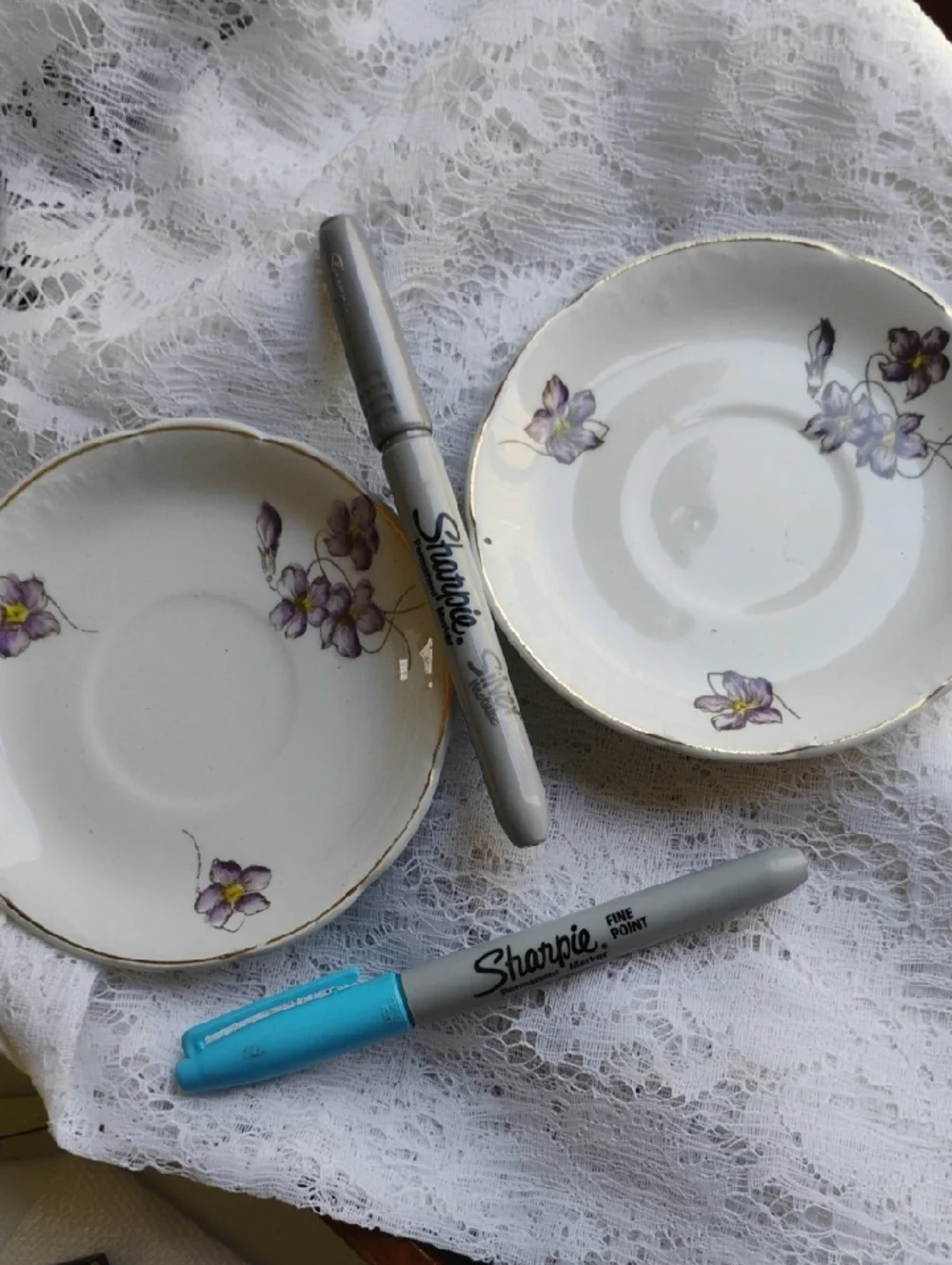 3 ESPRESSO Saucers w/ DELICATE VIOLETS 2 Petite Plates VINTAGE GERMANY VNPLVC